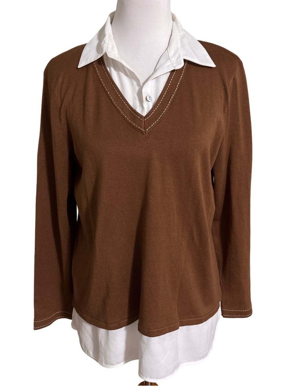 Kim Rogers Brown V Neck Sweater Large